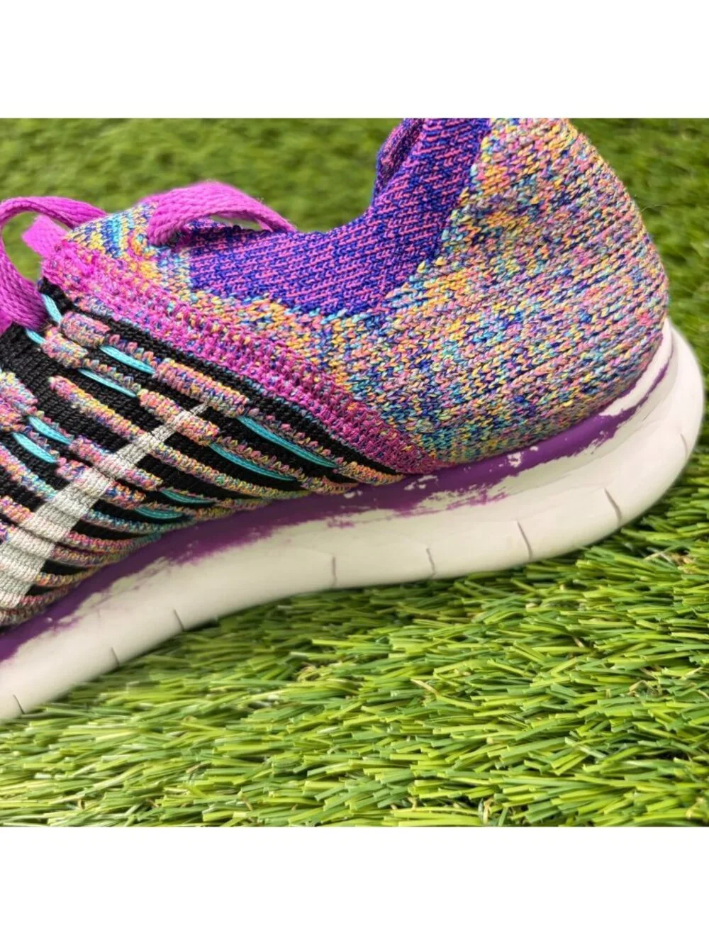 Nike Free RN Flyknit Womens Size 6.5 Purple Blue Athletic Running Shoes Sneakers